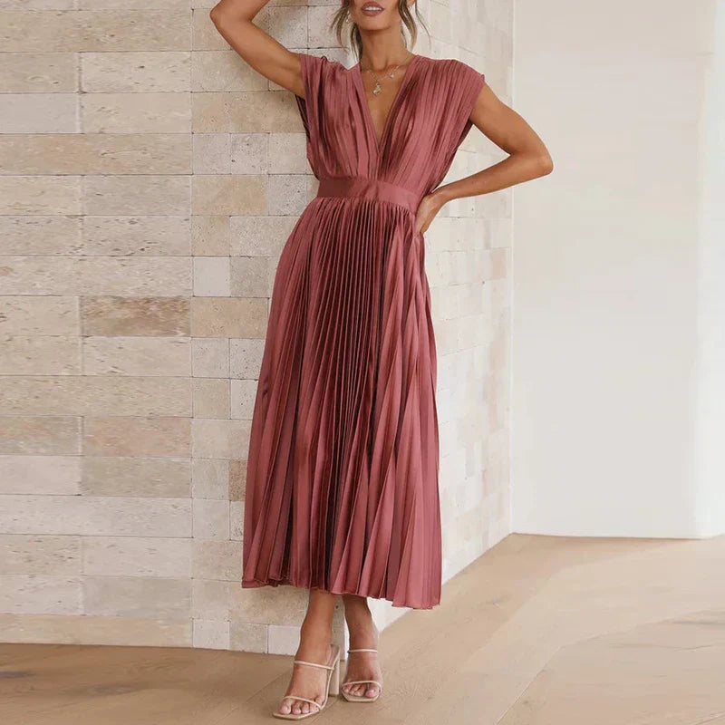 Haven | Maxi Dress with V-Neck and Pleats