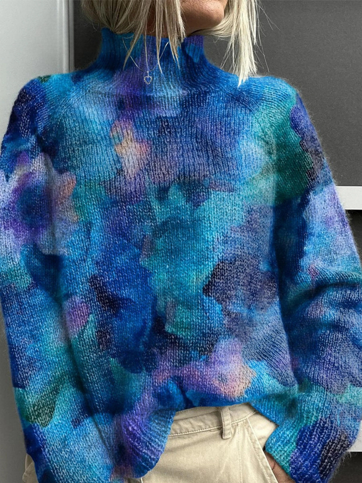 Weronika™ Elegant knitted turtleneck with an abstract floral pattern