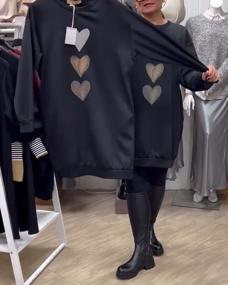 Flossy | Heart Printed Long Sleeve Sweatshirt