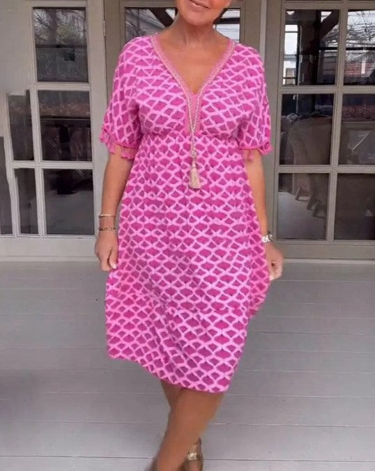 Ana | Comfortable Loose Fit V-Neck Midi Dress