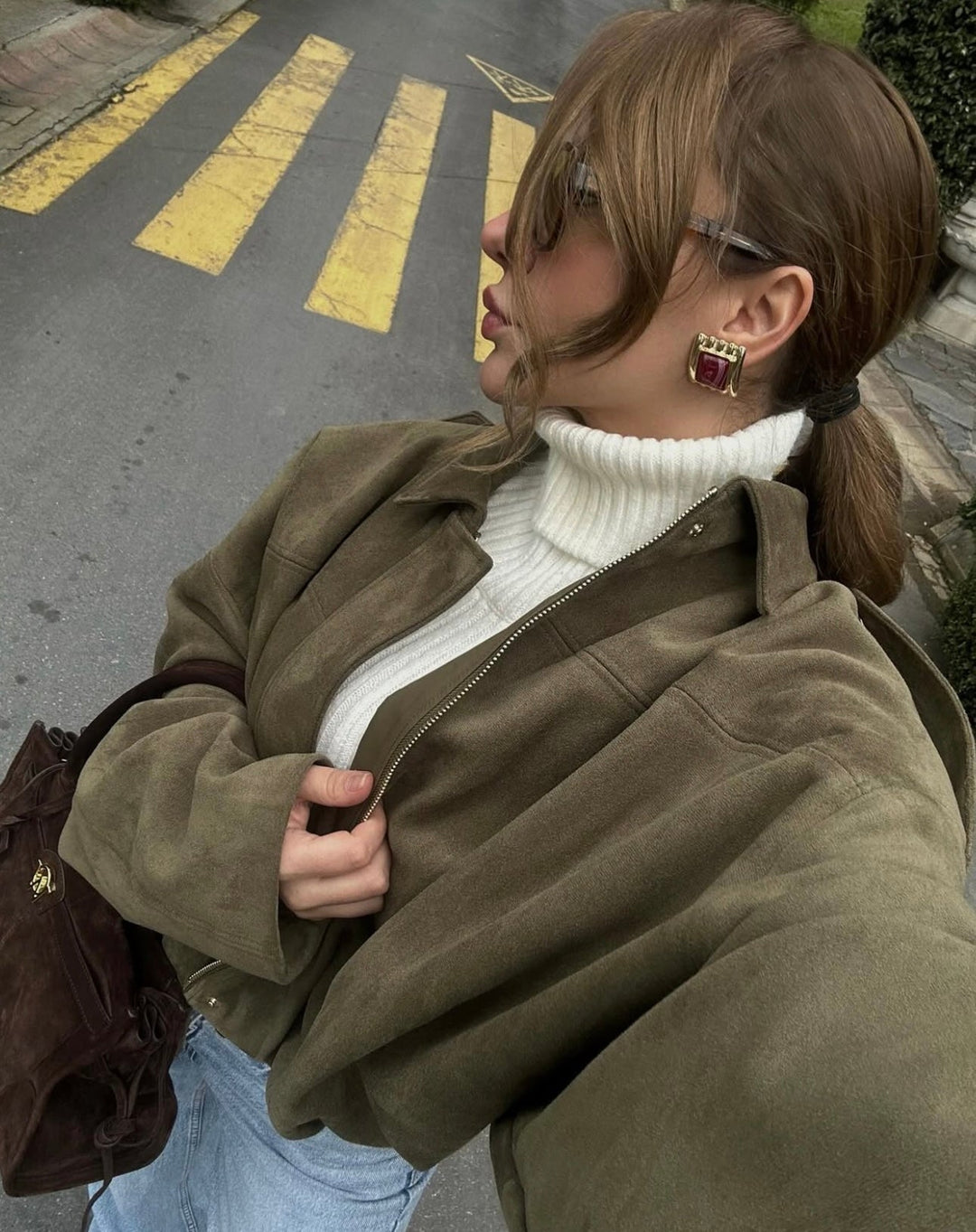 Alina™  Oversize’owy płaszcz zamszowy