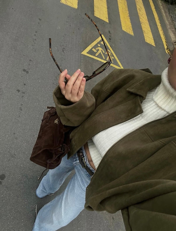 Alina™  Oversize’owy płaszcz zamszowy