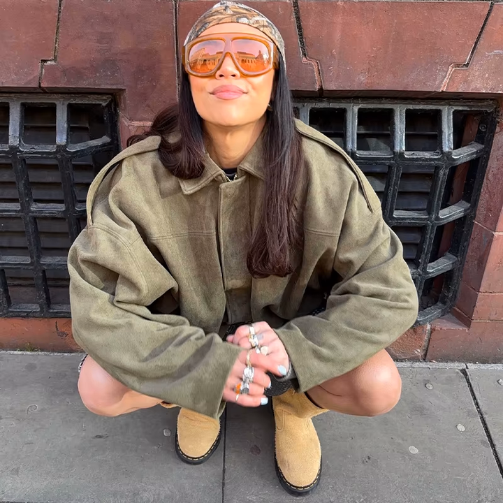 Alina™  Oversize’owy płaszcz zamszowy