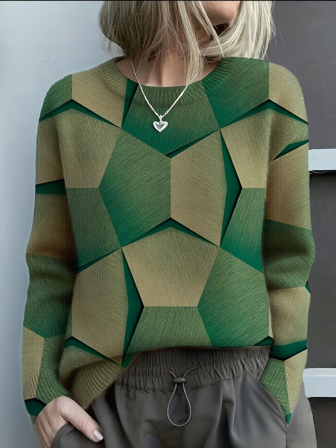 Bravina - Knitted 3D Geometric Print Sweater