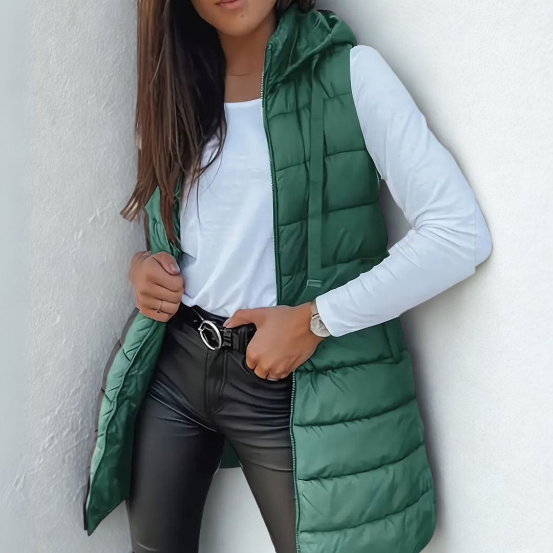 Raine | Casual Sleeveless Hood Long Puffer Vest