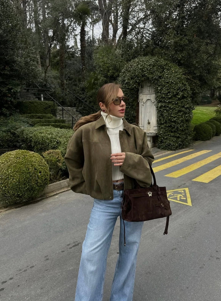 Alina™  Oversize’owy płaszcz zamszowy